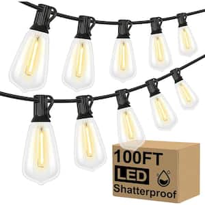 100 ft. LED Outdoor/Indoor Plug-in String Lights with 52 Shatterproof ST38 Vintage Edison Bulbs