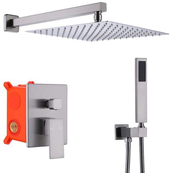 GIVING TREE 2-Spray Square 10 in. Rain Shower Head with Single-Handle Hand Shower in Brushed Nickel