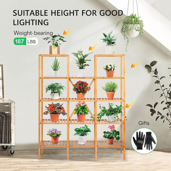 VIVOSUN Indoor 55.5 in. High 5-Tier 11 Cabinets Bamboo Plant