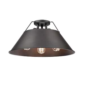 Orwell 18.75 in. 3-Light Matte Black and Rubbed Bronze Flush Mount