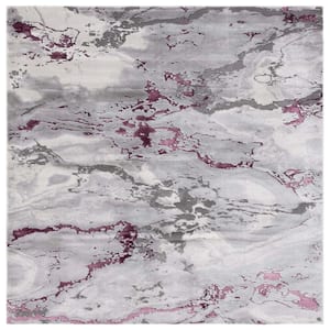 Craft Gray/Red 7 ft. x 7 ft. Marbled Abstract Square Area Rug