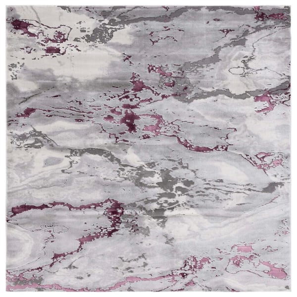 SAFAVIEH Craft Gray/Red 7 ft. x 7 ft. Marbled Abstract Square Area Rug