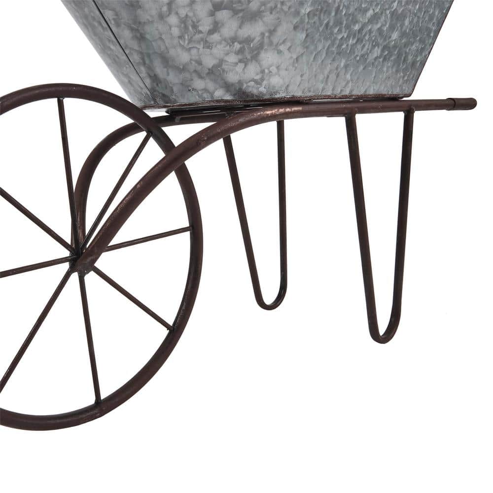 36" Silver Metal Wheelbarrow and Watering Can Fountain