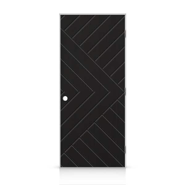 CALHOME 26 in. x 96 in. Chevron Arrow Left-Handed Hollow-Core Black Painted Composite Single Prehung Interior Door