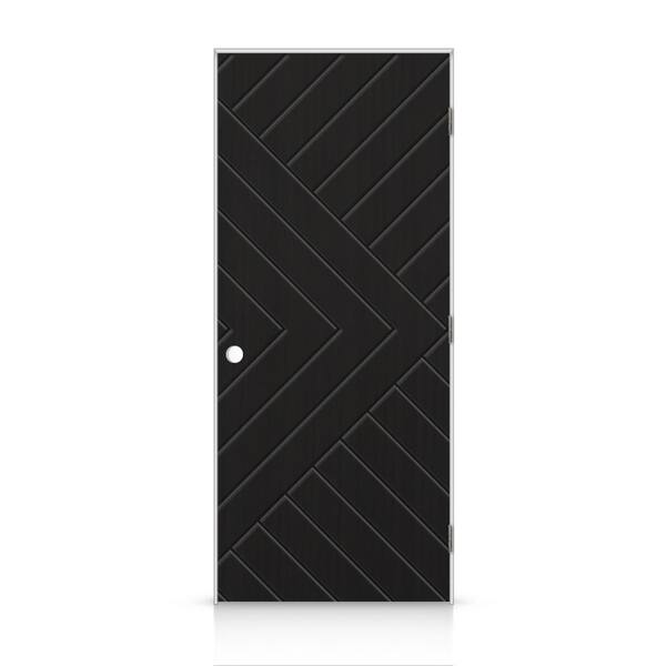 CALHOME 42 in. x 96 in. Chevron Arrow Left-Handed Hollow-Core Black Painted Composite Single Prehung Interior Door