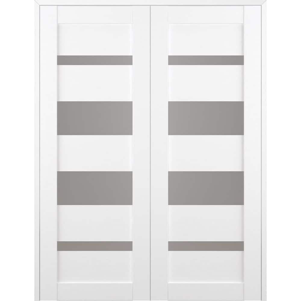 Mirella N 60 in. x 96 in. Both Hands Active 5-Lite Frosted Glass Bianco Noble Wood Composite Double Prehung French Door price history on PriceWatchPro