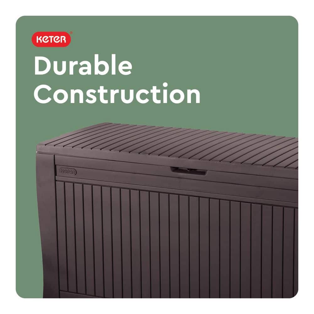 Keter Comfy 71 Gal. Weather Resisitant Plastic Resin Deck Box in Wood Look Brown