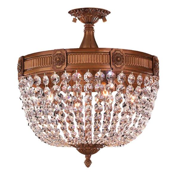 Worldwide Lighting Winchester Collection 4-Light French Gold and Clear Crystal Semi-Flush Mount Light