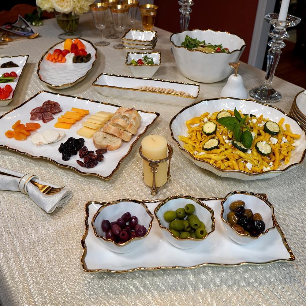 Regency Gold Ceramic Tray with Condiment Bowls, 4-Piece Set