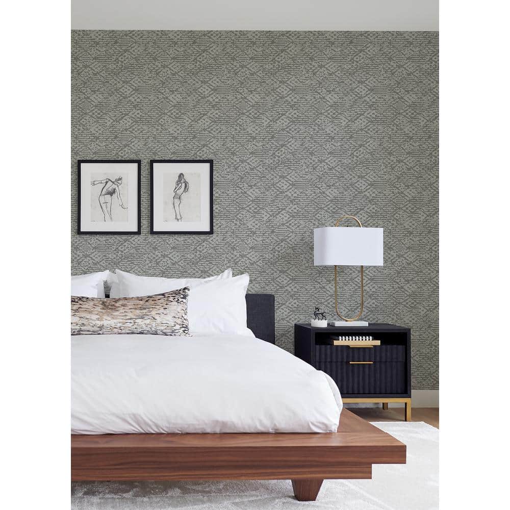Helene Pewter Glitter Geometric Gray Wallpaper Roll