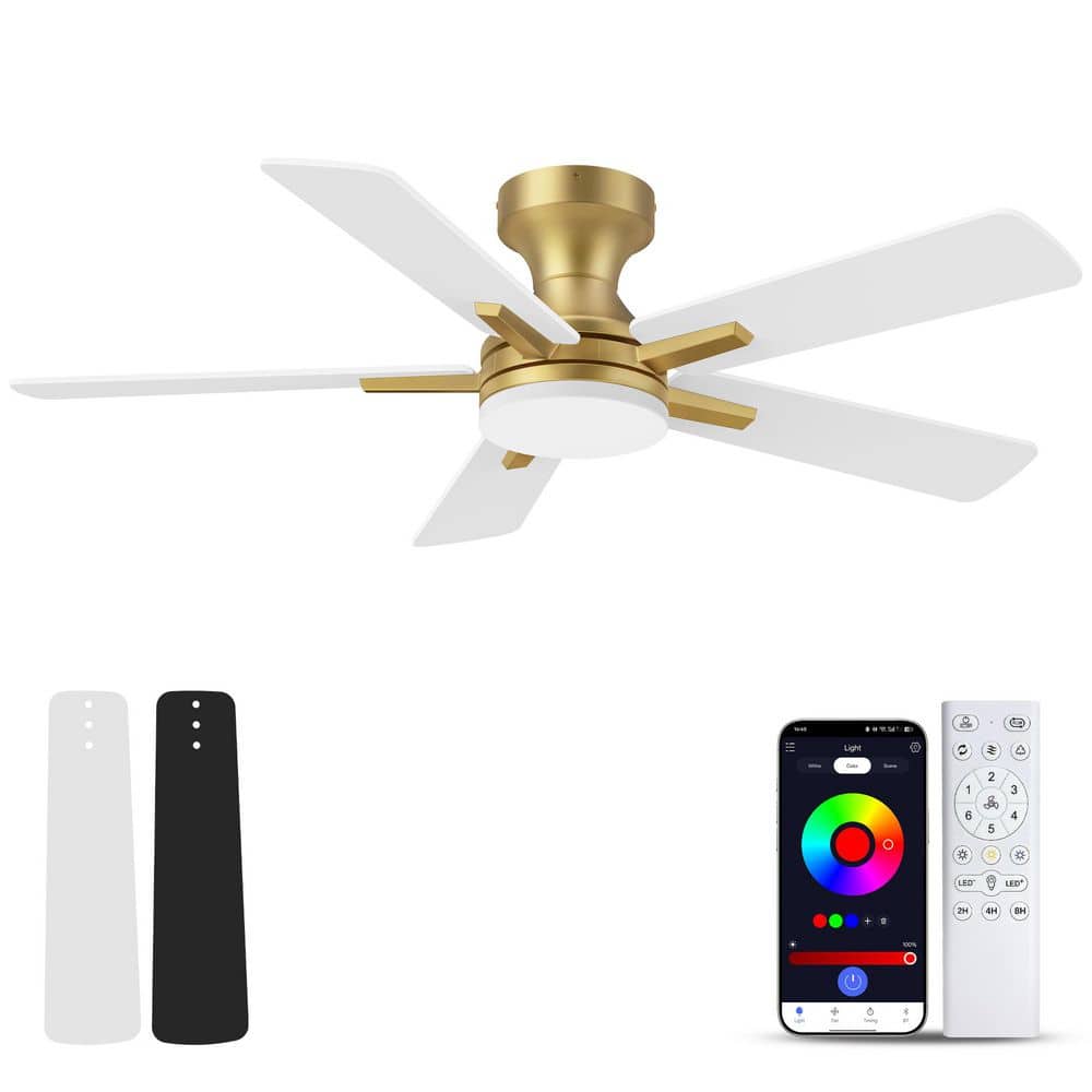 42 in. Smart Outdoor Indoor Gold Flush Mount Ceiling Fan with RGB LED Lights and APP/Remote Control, Dimmable, 6-Speeds price history on PriceWatchPro