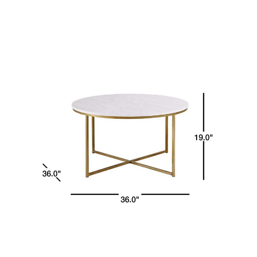 Modern Round Faux Marble and Gold Coffee Table
