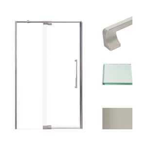 Irene 48 in. W x 76 in. H Pivot Semi-Frameless Shower Door in Brushed Stainless with Clear Glass