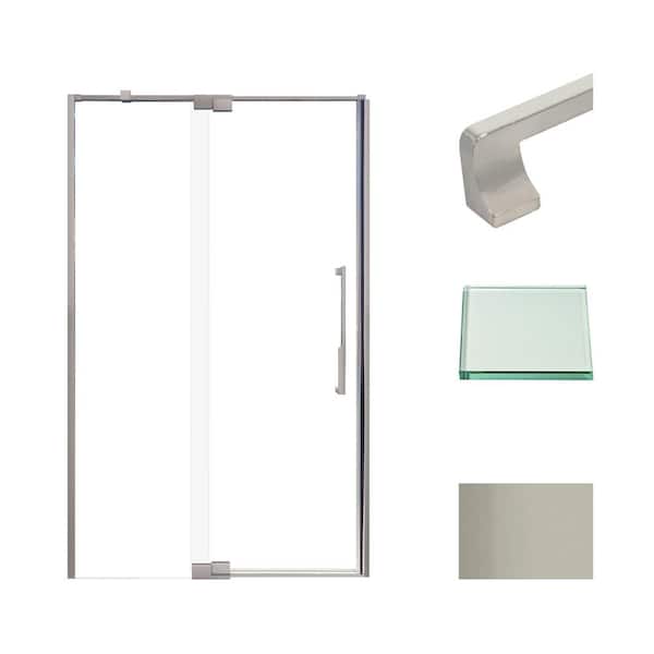 Transolid Irene 48 in. W x 76 in. H Pivot Semi-Frameless Shower Door in Brushed Stainless with Clear Glass