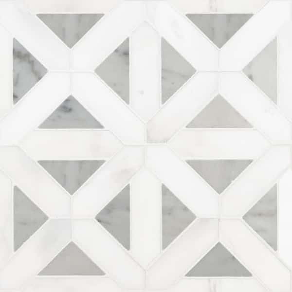 MSI Bianco Dolomite Geometrica 12 in. x 12 in. x 10 mm Polished Marble Mosaic Tile (10 sq. ft./case)