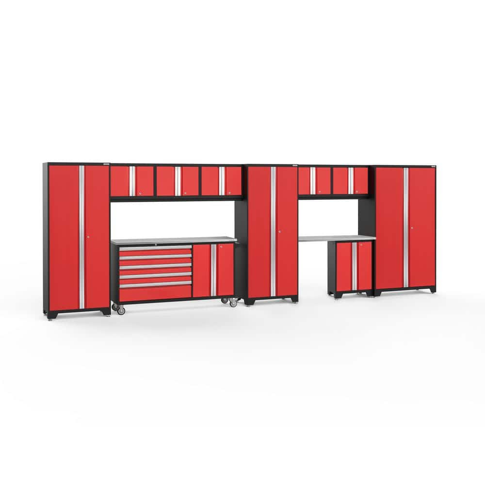 Bold Series 11-Piece 24-Gauge Stainless Steel Garage Storage System in Deep Red (222 in. W x 77 in. H x 18 in. D) -  NewAge Products, 56450