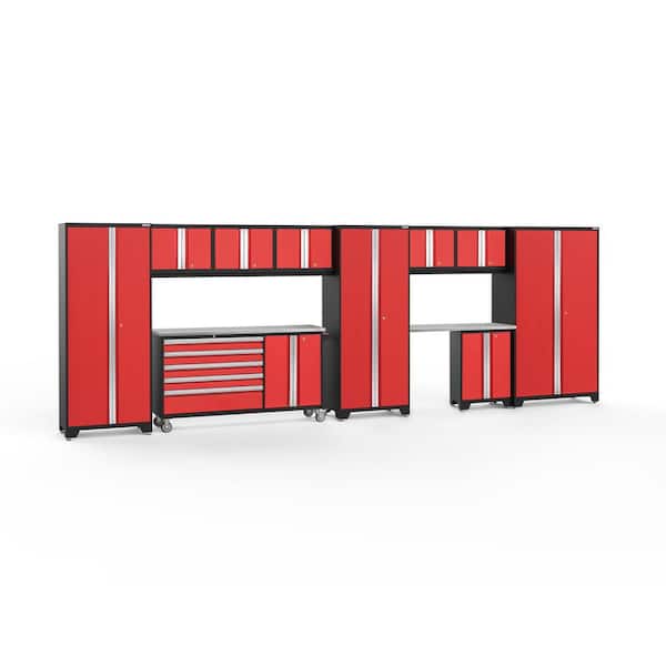 NewAge Products Bold Series 11-Piece 24-Gauge Stainless Steel Garage Storage System in Deep Red (222 in. W x 77 in. H x 18 in. D)