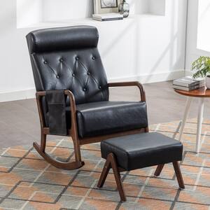 Mid-Century Brown Faux Leather Upholstered Rocking Chair Nursery With  Ottoman Set of 2 with Thick Padded Cushion XS-W153967870 - The Home Depot