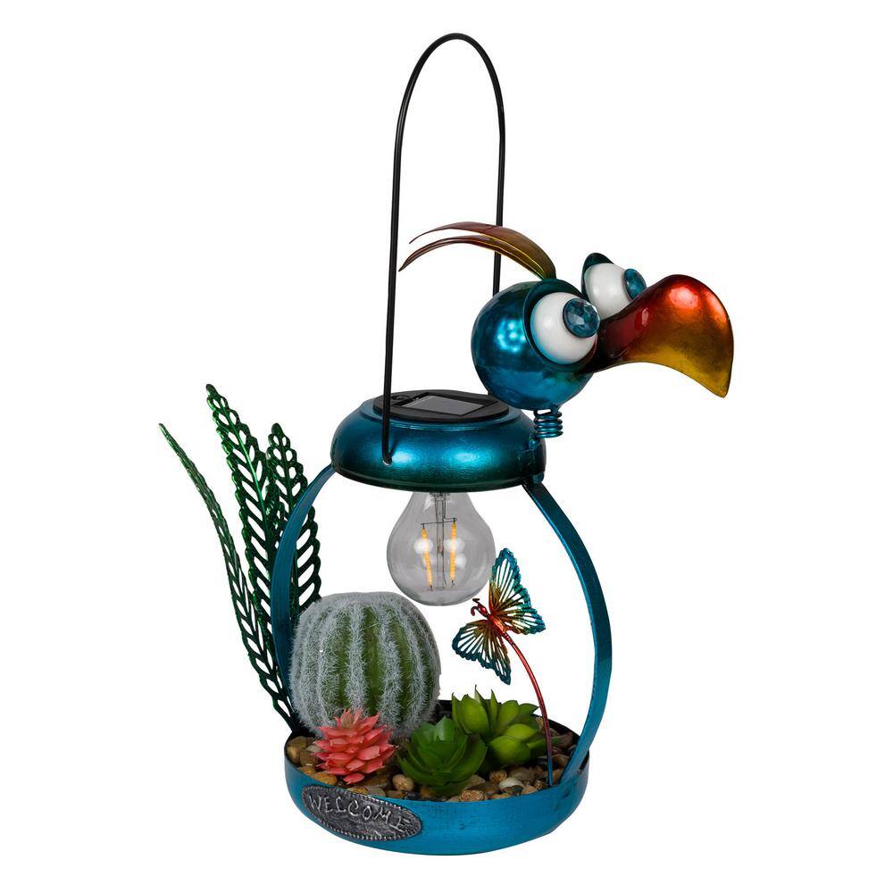 Solar Metal Blue Flamingo with Garden Enclosed LED Decor