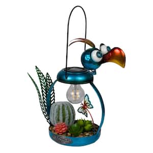 Solar Metal Blue Flamingo with Garden Enclosed LED Decor