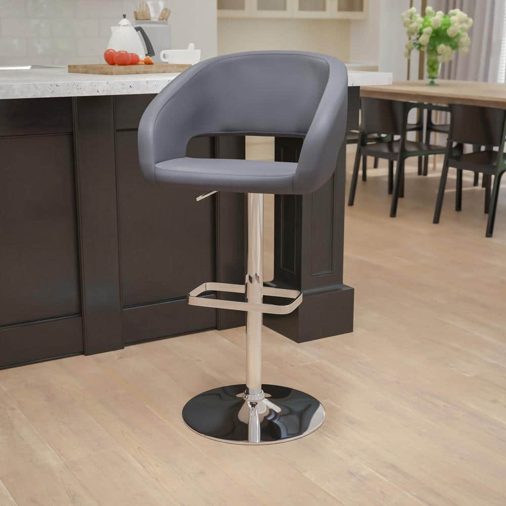 Flash Furniture 32 in. Adjustable Height Gray Cushioned Bar Stool