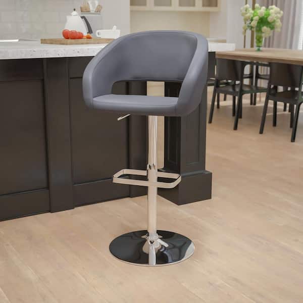 Flash Furniture 32 in. Adjustable Height Gray Cushioned Bar Stool