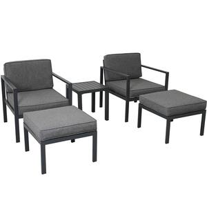 Black 5-piece Aluminum Alloy Conversation Set Sofa Set with Coffee Table and Gray Cushion