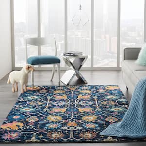 Passion Navy 5 ft. x 7 ft. Floral Transitional Area Rug