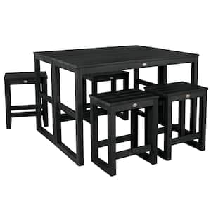 Monroe Modern Black Counter Height Balcony Stool/Table 6-Piece Set