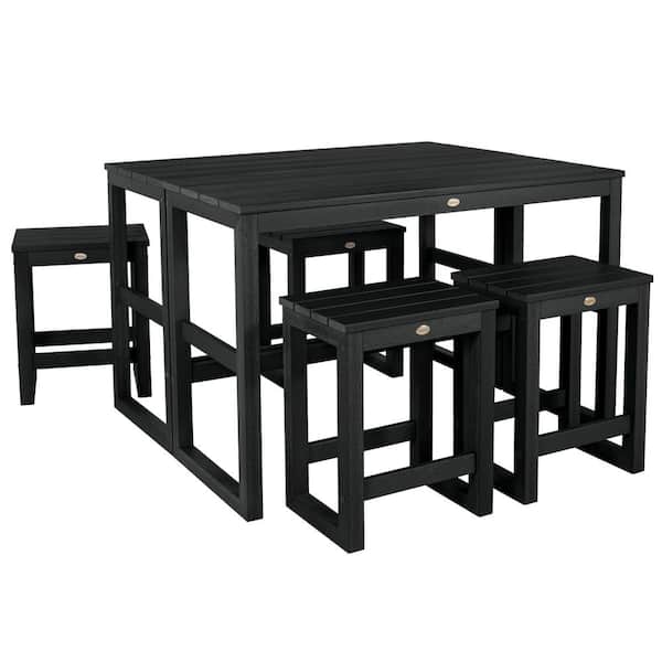 Highwood Monroe Modern Black Counter Height Balcony Stool/Table 6-Piece Set