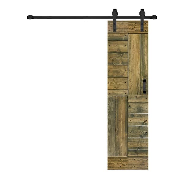 ISLIFE S Series 24 in. x 84 in. Aged Barrel Finished DIY Solid Wood Sliding Barn Door with Hardware Kit