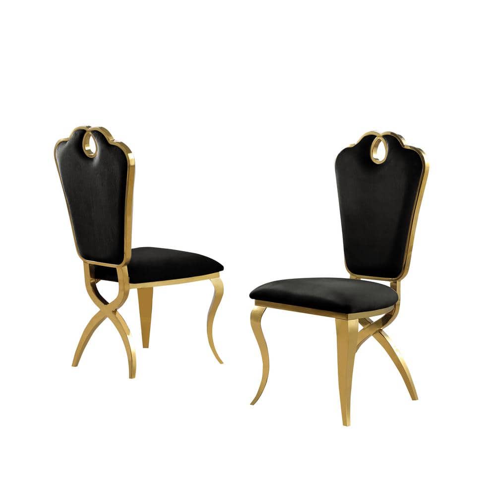 Best Master Furniture Lexim Black Velvet Dining Chairs in Gold (Set of