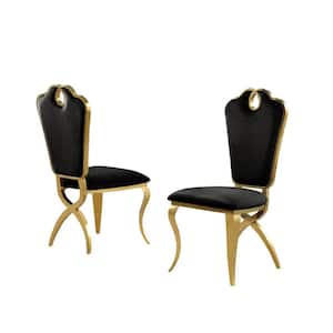Lexim Black Velvet Dining Chairs in Gold (Set of 2)