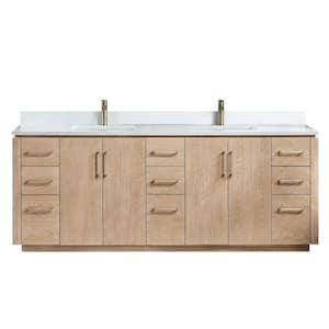 San 84 in.W x 22 in.D x 33.8 in.H Double Sink Bath Vanity in Washed Ash Grey with White Composite Stone Top