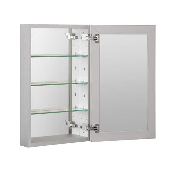 ANGELES HOME 19 in. W x 30 in. H Silver Glass Recessed/Surface Mount Rectangular Medicine Cabinet with Mirror