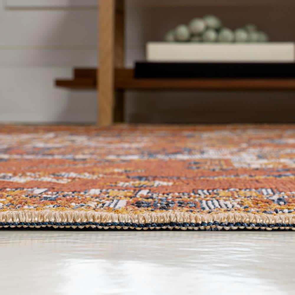 Bijan 4' x 6' Blue and Terra Medallion Synthetic Area Rug