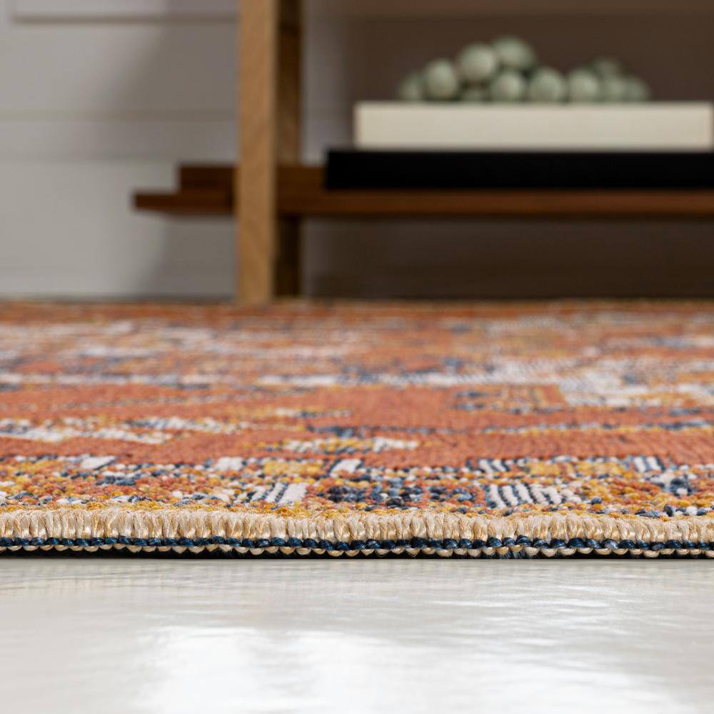 Bijan Terra Blue Cream Medallion Washable Reversible Rug 5x8