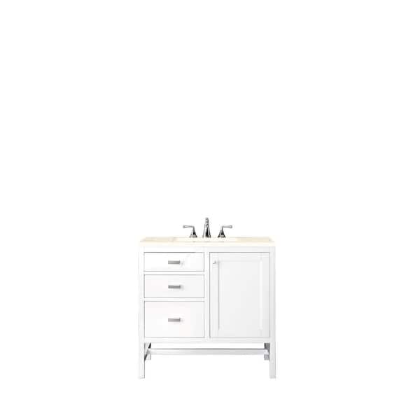 James Martin Vanities Addison 36 in. W x 23.5 in. D x 35.5 in. H Bath Vanity in Glossy White with Eternal Marfil Quartz Top and Basin