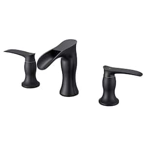 8 in. Widespread Waterfall 2-Handles 3-Holes Bathroom Faucet Lavatory Vanity Sink Faucet in Matte Black