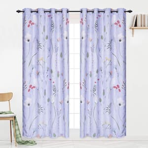 Blackout Curtain 2 Pannels, 52 x 95Inch, Purple Floral