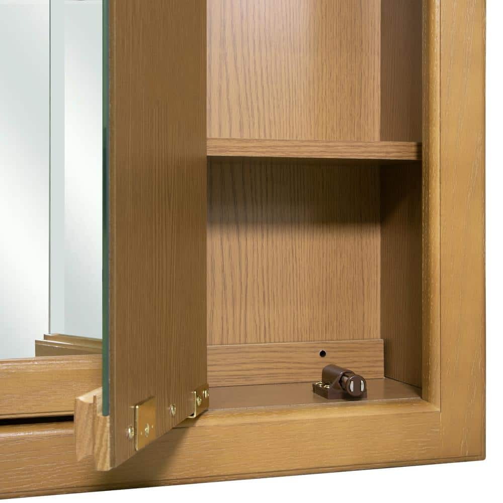 Nutmeg Oak Tri-View 24" Lighted Medicine Cabinet with Mirrored Doors