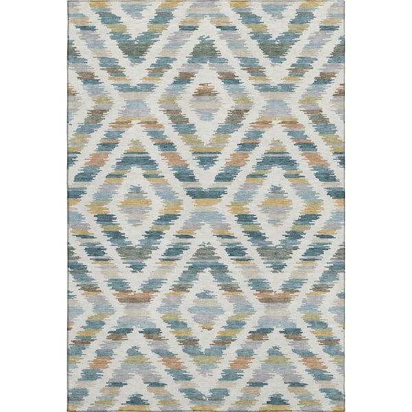 Mayfield Premium Machine Washable Abstract AMF2453 Teal 8 ft. x 10 ft. Area Rug
