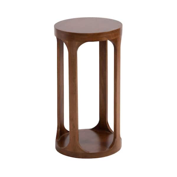 Dahl 12 in. Walnut Brown Round Solid Wood End Table