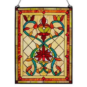 Multi Stained Glass Fiery Hearts and Flowers Window Panel