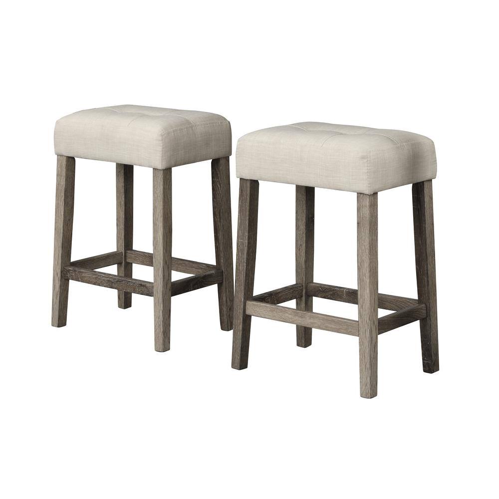 Gray Engineered Wood Bar Set with Linen-Blend Stools