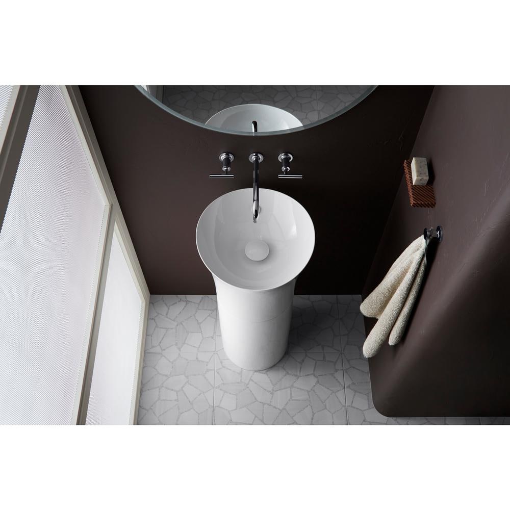 Veil White Gloss Round Fire Clay Pedestal Sink