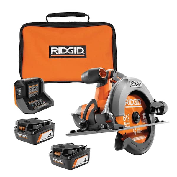 RIDGID R8655B-AC93044SBN 18V Cordless 6-1/2 in. Circular Saw with (2) 4.0 Ah Batteries, 18V Charger, and Bag - 1