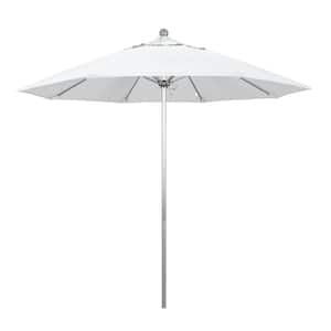 9 ft. Silver Aluminum Commercial Market Patio Umbrella with Fiberglass Ribs and Push Lift in Natural Sunbrella