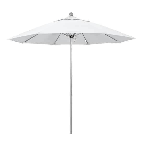 California Umbrella 9 ft. Silver Aluminum Commercial Market Patio Umbrella with Fiberglass Ribs and Push Lift in Natural Sunbrella