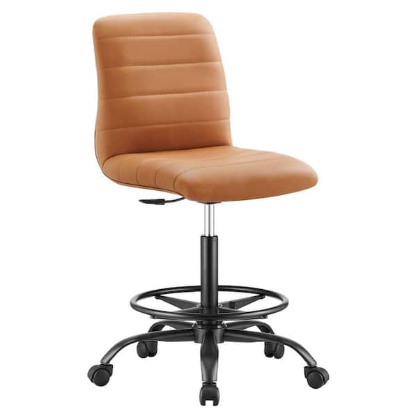 MODWAY Ripple Armless Faux Leather Adjustable Height Drafting Chair in Black Tan